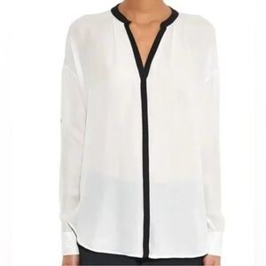 Vince Contrast Trim Silk Long Sleeve Top